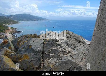 Scena costiere vicino a la Pointe de la Parata, Ajaccio, Corsica, Francia Foto Stock