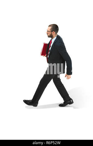 Corpo pieno ritratto dell uomo d affari con cartella su bianco Foto Stock