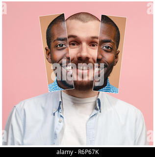 Collage da due immagini di sorridere e africani uomini caucasici Foto Stock