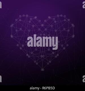 La forma geometrica del cuore. Il giorno di San Valentino. Linee e punti. Scheda di colore viola. Illustrazione Vettoriale