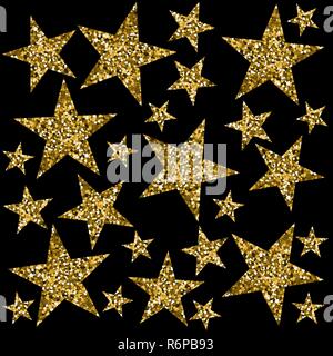 Stelle d'oro. Sfondo nero. Illustrazione vettoriale. La consistenza del glitter. Illustrazione Vettoriale