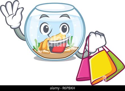 Shopping fishbowl nella sfera di vetro su mascotte Illustrazione Vettoriale