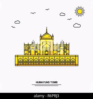 HUMAYUNS tomba monumento Poster modello. World Travel giallo lo sfondo dell'illustrazione in linea con lo stile beauture scena naturale Illustrazione Vettoriale