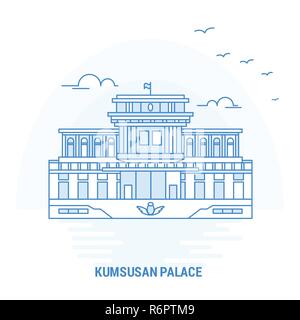 Palazzo KUMSUSAN Landmark blu. Background creativo e modello di poster Illustrazione Vettoriale