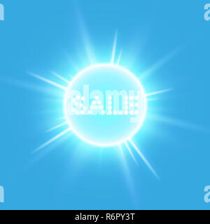 Vendita incandescente insegna al neon su sfondo trasparente. Luce di sfondo vettoriale per la vostra pubblicità, sconti e business Foto Stock