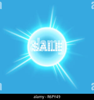 Vendita incandescente insegna al neon su sfondo trasparente. Luce di sfondo vettoriale per la vostra pubblicità, sconti e business Foto Stock