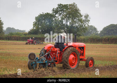 Trattori d'epoca competere nella pioggia all'aratura annuale corrispondono per Henley spettacolo agricolo, vicino a Henley-on-Thames, Oxfordshire Foto Stock