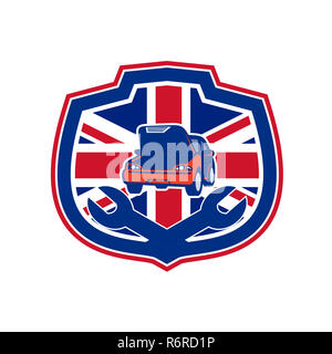 British negozio di riparazioni Auto Union Jack Flag Crest Foto Stock