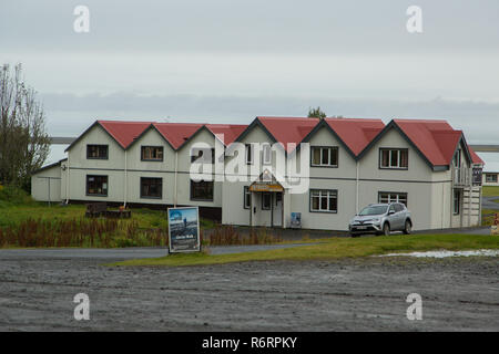 Il Skyr Husid guest house sulla costa sud dell'Islanda vicino a Jokulsarlon e il centro Thorbergur, Islanda Foto Stock