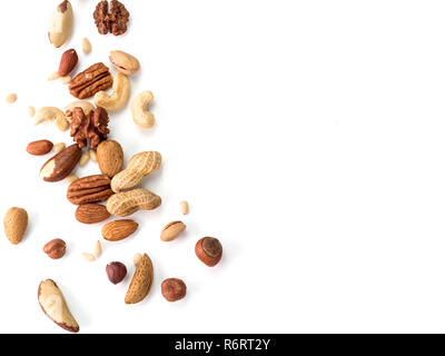 Anacardi, pecan, pinoli, nocciola isolato Foto Stock