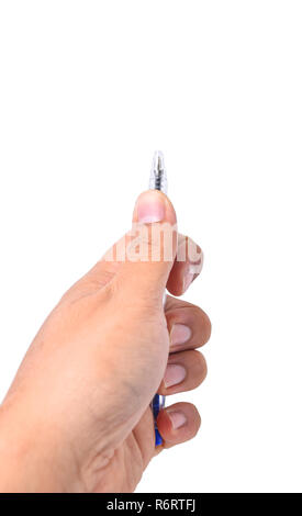 Trama mano pen disegna asian giovane uomo isolato su sfondo bianco Foto Stock