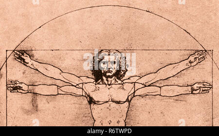 Leonardo Da Vinci uomo vitruviano disegno Foto Stock