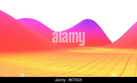 La superficie colorata dimentional paesaggio griglia grafico della funzione matematica 3d illustrazione Foto Stock