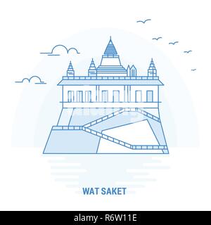 WAT SAKET Landmark blu. Background creativo e modello di poster Illustrazione Vettoriale