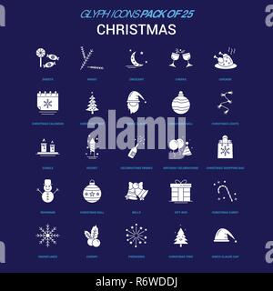 Christmas Icona bianca su sfondo blu. Icona 25 Pack Illustrazione Vettoriale