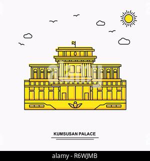 Palazzo KUMSUSAN monumento modello Poster. World Travel giallo lo sfondo dell'illustrazione in linea con lo stile beauture scena naturale Illustrazione Vettoriale