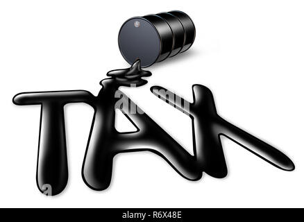 Carbon tax simbolo di olio e aumento del prezzo del gas sul valore di un barile di greggio con un carburante in forma di imposte il testo come un icona di energia. Foto Stock