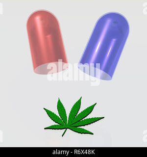 La marijuana medica foglie con capsula Foto Stock