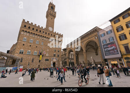 Vista orizzontale di Palazzo Vecchio a Firenze, Italia. Foto Stock