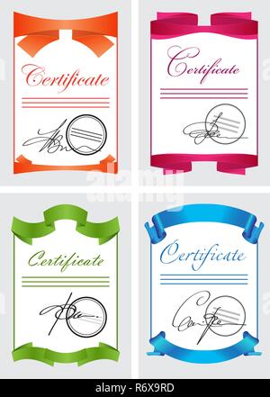 Set di certificati, le icone a colori, il modello di documento, illustrazione vettoriale Illustrazione Vettoriale