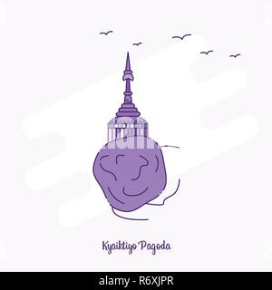 PAGODA KYAIKTIYO Landmark viola linea tratteggiata skyline illustrazione vettoriale Illustrazione Vettoriale