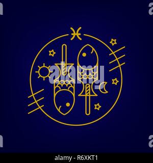 Pesce di vettore segno zodiacale pesci, logo o illustrazione. Oroscopo di cibo per i bambini. Illustrazione Vettoriale