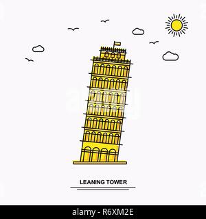 Torre pendente monumento modello Poster. World Travel giallo lo sfondo dell'illustrazione in linea con lo stile beauture scena naturale Illustrazione Vettoriale