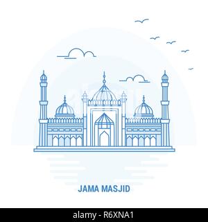 JAMA MASJID Landmark blu. Background creativo e modello di poster Illustrazione Vettoriale