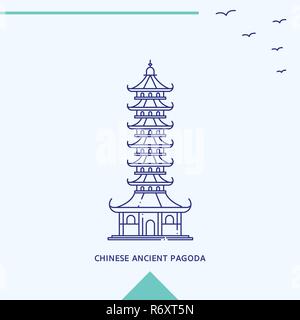 Antica cinese skyline pagoda illustrazione vettoriale Illustrazione Vettoriale