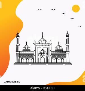 Travel Jama Masjid modello Poster Illustrazione Vettoriale