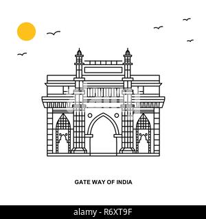 Modo di gate di INDIA monumento. Viaggi nel mondo naturale sfondo illustrazione in stile linea Illustrazione Vettoriale