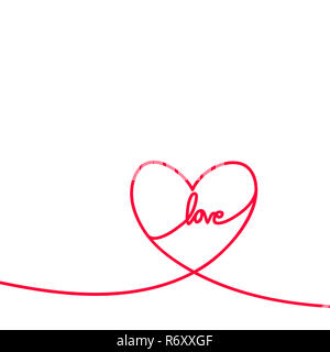 Cuore in continuo le linee di disegno. Linea nera continua. Il lavoro di design piatto. Simbolo di amore e tenerezza Foto Stock