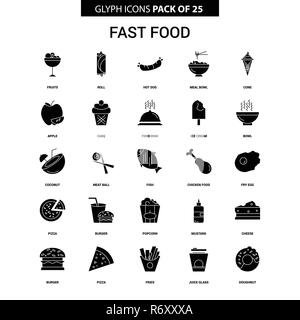 Fast food vettore Glyph icona impostare Illustrazione Vettoriale