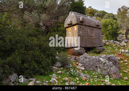 Lycian tombe in Turchia. Antica città Appolonia Foto Stock