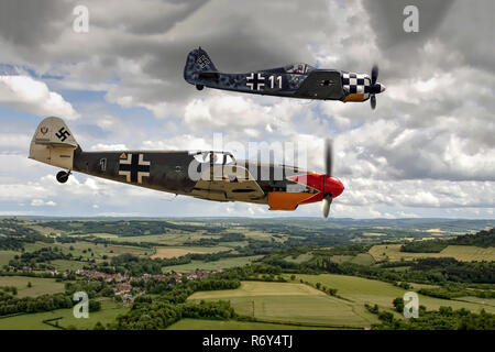 Focke-Wulf FW190 e Messerschmitt Bf 109G in Francia Foto Stock