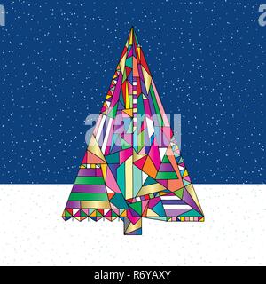 Albero di natale illustrazione vettoriale in stile moderno. Disegnata a mano felice anno nuovo sfondo. Inverno Vacanze di Natale design. Illustrazione Vettoriale