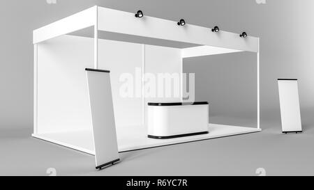 Creative bianco stand design. Modello di stand. Corporate identity rendering 3D Foto Stock