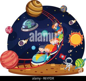 I bambini lo spazio di equitazione roller coaster illustrazione Illustrazione Vettoriale