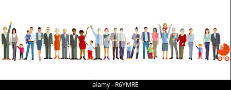 Allegro insieme le famiglie, illustrazione Foto Stock