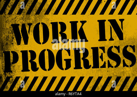 Lavori in corso segno giallo con strisce Foto Stock
