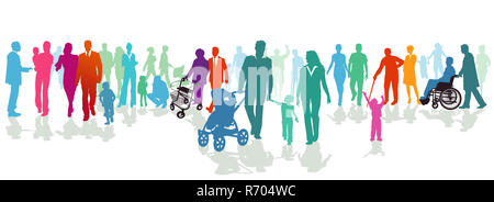 Persone e famiglie sulla strada, illustrazione Foto Stock