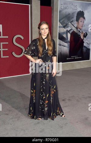 Westwood, STATI UNITI D'AMERICA. 05 Dic, 2018. Hera Hilmar presso la premiere del film 'Mortal motori: la guerra delle città d' Arte al Regency Village Theatre. Westwood, 05.12.2018 | Utilizzo di credito in tutto il mondo: dpa/Alamy Live News Foto Stock