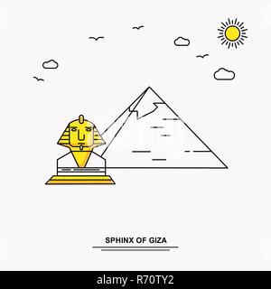 Sfinge di Giza monumento modello Poster. World Travel giallo lo sfondo dell'illustrazione in linea con lo stile beauture scena naturale Illustrazione Vettoriale