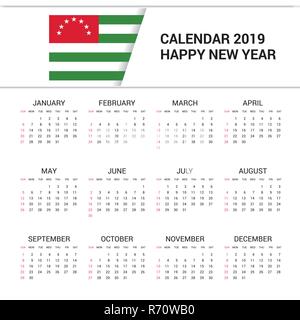 Calendario 2019 Abkhazia bandiera dello sfondo. Lingua inglese Illustrazione Vettoriale