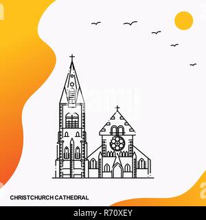 Viaggiare la cattedrale di Christchurch modello Poster Illustrazione Vettoriale