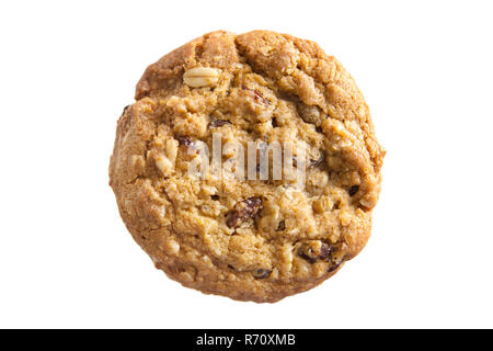 Farina di avena Raisin Cookie isolato su uno sfondo bianco. Foto Stock