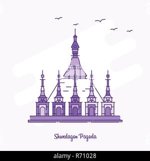 SHWEDAGON PAGODA Landmark viola linea tratteggiata skyline illustrazione vettoriale Illustrazione Vettoriale