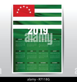 Calendario 2019 Abkhazia bandiera dello sfondo. Lingua inglese Illustrazione Vettoriale