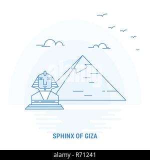 Sfinge di Giza Landmark blu. Background creativo e modello di poster Illustrazione Vettoriale