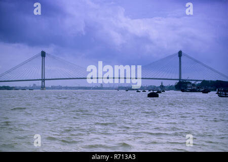 Setu Vidyasagar (nuovo) ponte sopra il Fiume Hooghly, Calcutta, West Bengal, India Foto Stock